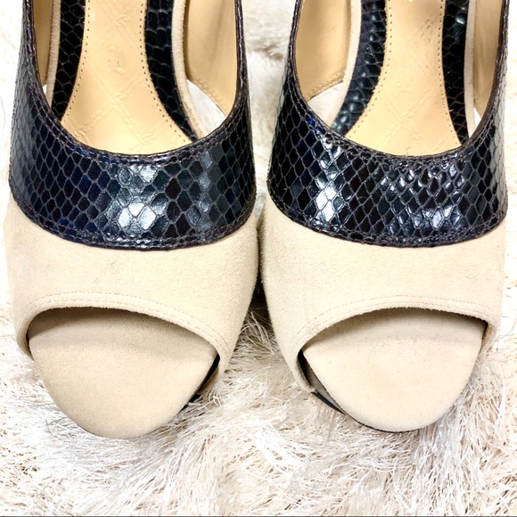 L.A.M.B. Beige & Brown Open Toe Heels - Picture 4 of 6